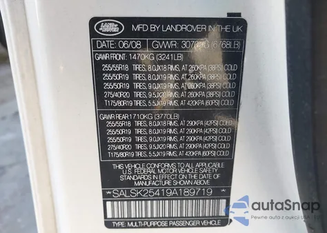 2009 Land Rover Range Rover Sport Hse from USA, damaged, VIN SALSK25419A189719